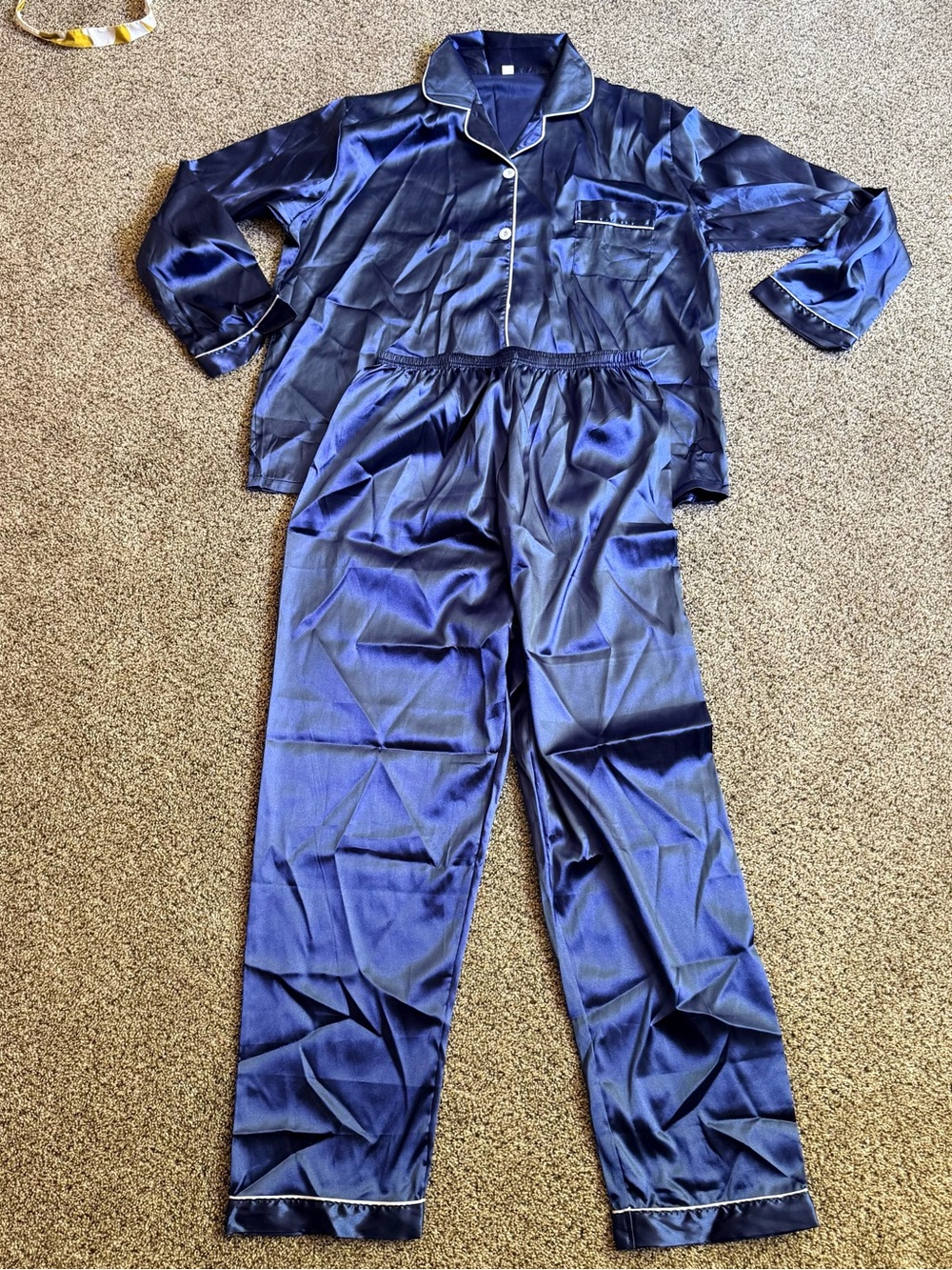 NWOT Unisex Satin Pajama Set - Navy with Contrast Piping